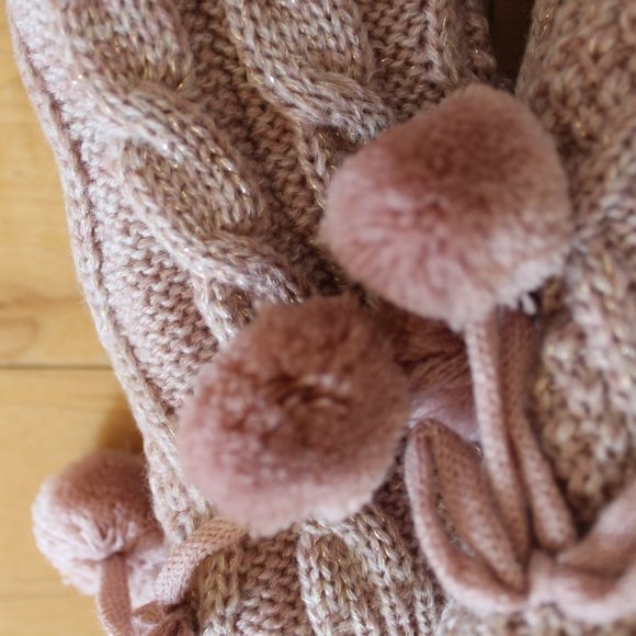 NWT POM PINK SWEATER KNIT FLEECE LINED SOCKS - Picture 3 of 5